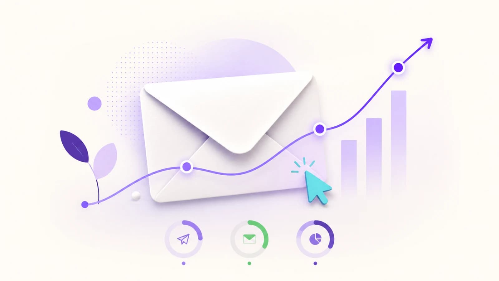 Illustration d’une campagne emailing avec une courbe de progression et des indicateurs de clic